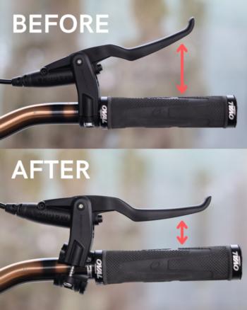 Før og etter GripAdapt på bremsehendel – kortere avstand til hendelen gir bedre grep og kontroll.